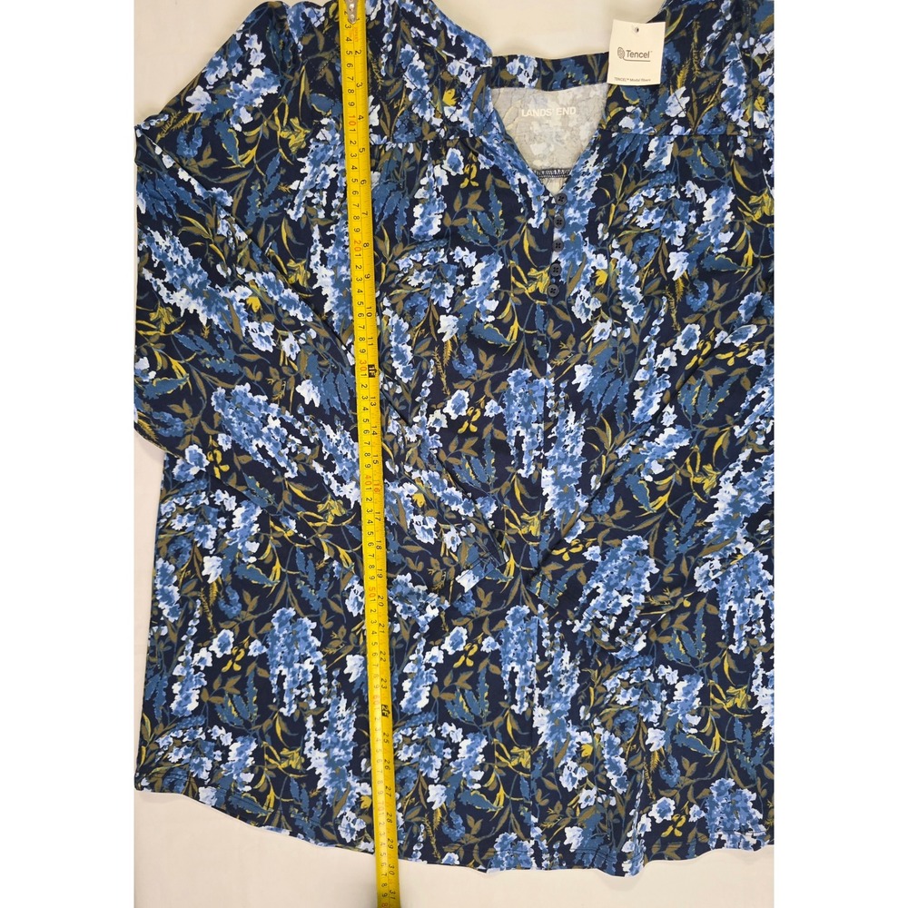 Lands End Womens 2X Blue Floral Tencel Modal Henley Long Sleeve Blouse Top NWT - Picture 8 of 16